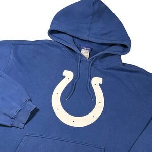 Reebok Indianapolis Colts Blue Horseshoe Logo Hoodie Mens XL‎